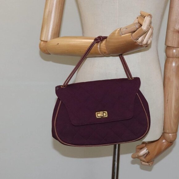 CHANEL Matelasse Hand Bag Cotton Purple CC Auth - Picture 1 of 16